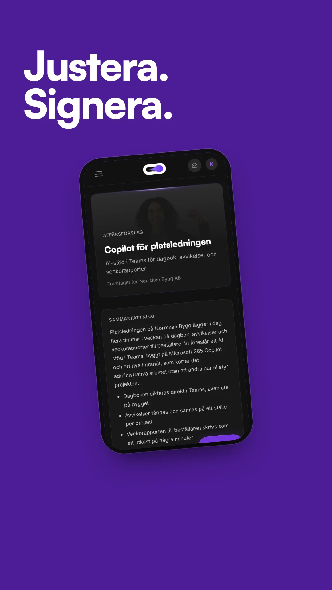 Boostly - Offerten kunden själv justerar, signerad via Scrive